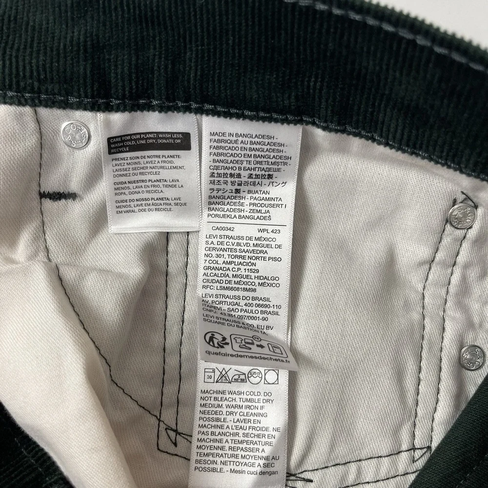 Levis 511 Pants Mens 36x34 Green Corduroy Pinwale Slim Fit Preppy Normcore New